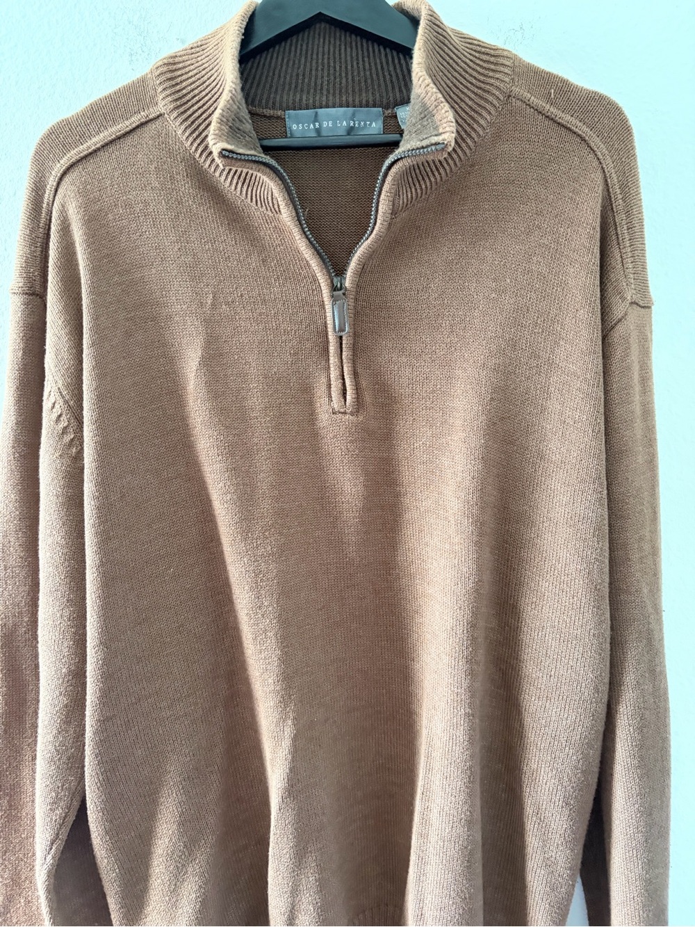 Oscar de la Renta Men’s Camel Zip-Neck Sweater